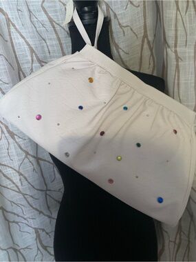 Deadstock 1990s vintage gem White Beaded wrist purse with Multicolor Studs